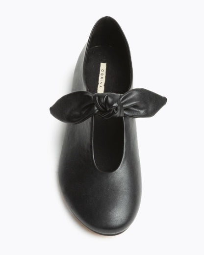 Black Leather Flats with Bow Detail