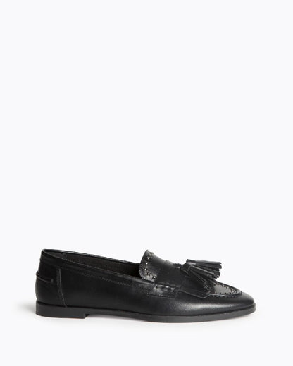 Black Leather Loafers with Tassel Detail