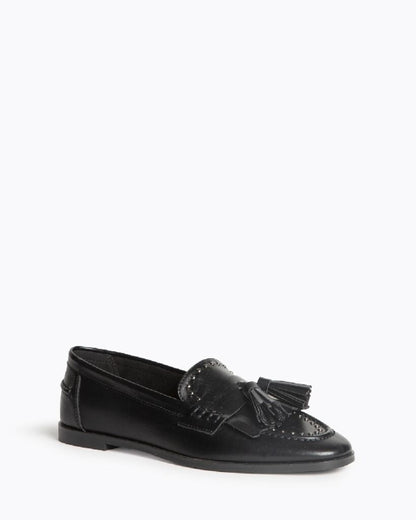 Black Leather Loafers with Tassel Detail