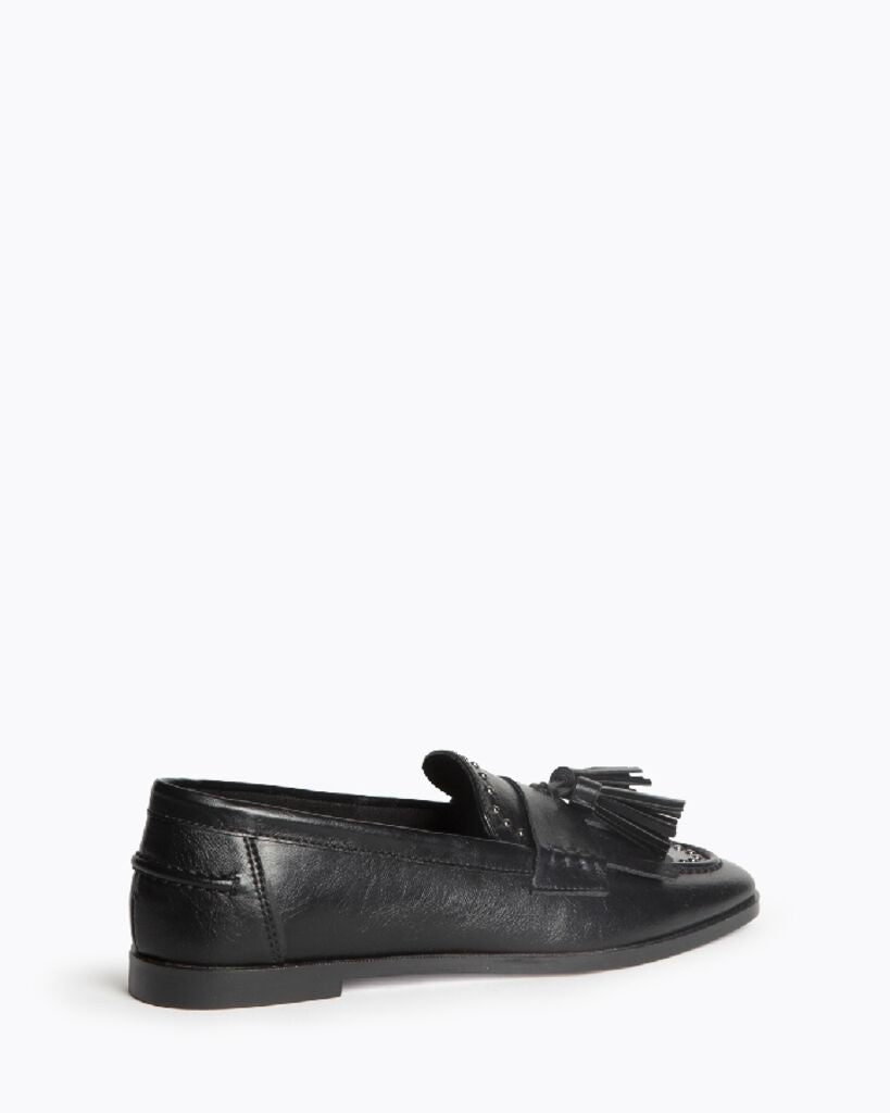 Black Leather Loafers with Tassel Detail