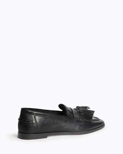 Black Leather Loafers with Tassel Detail