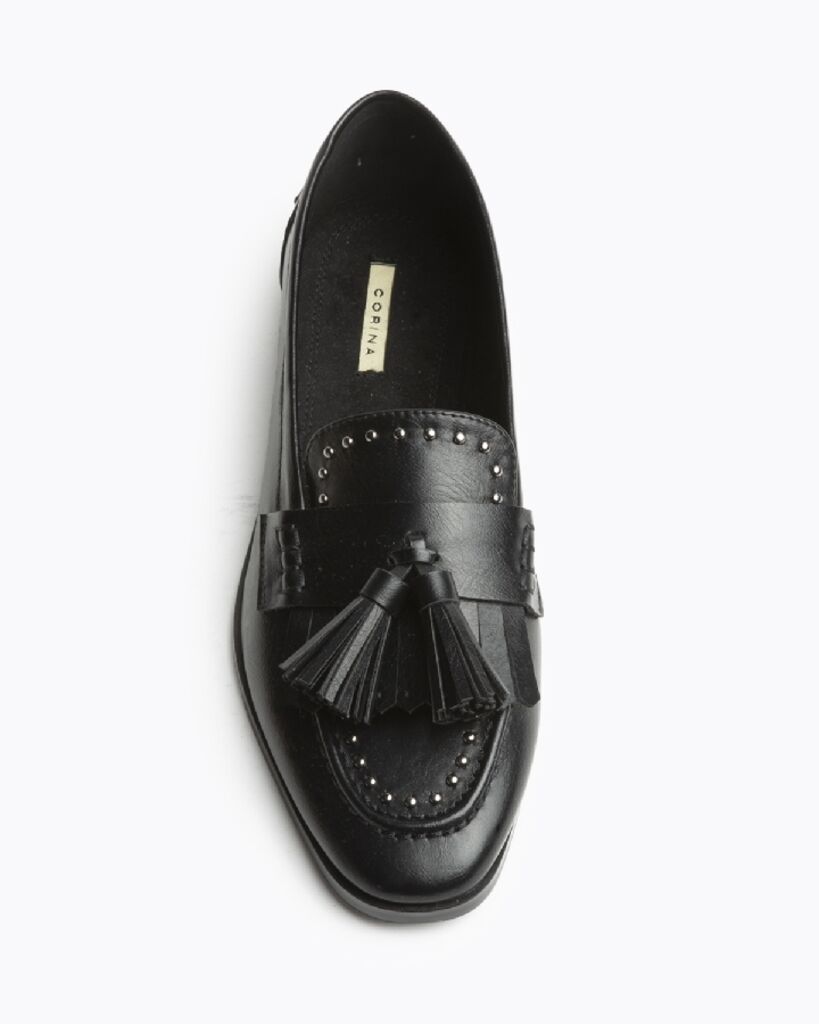 Black Leather Loafers with Tassel Detail