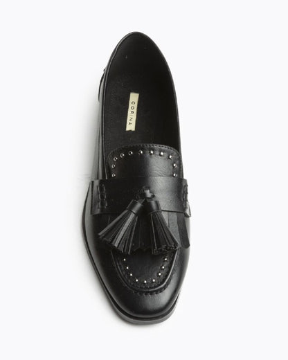 Black Leather Loafers with Tassel Detail