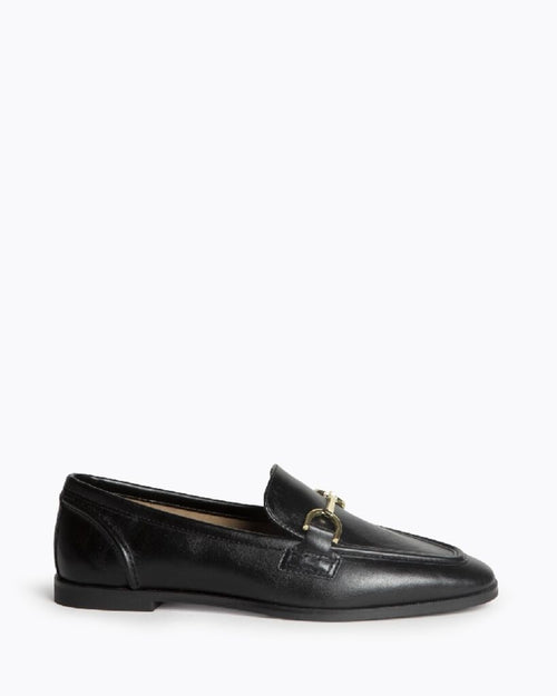 Black Leather Loafers with Gold Detail
