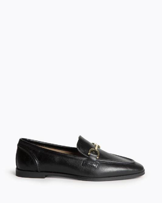 Black Leather Loafers with Gold Detail