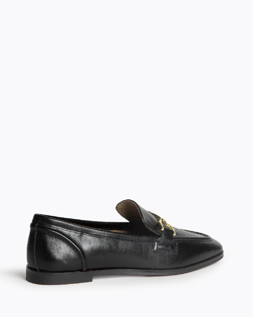 Black Leather Loafers with Gold Detail
