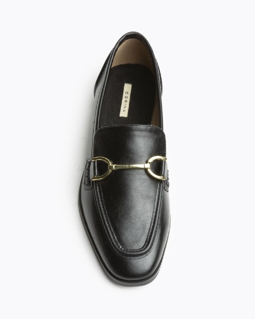 Black Leather Loafers with Gold Detail