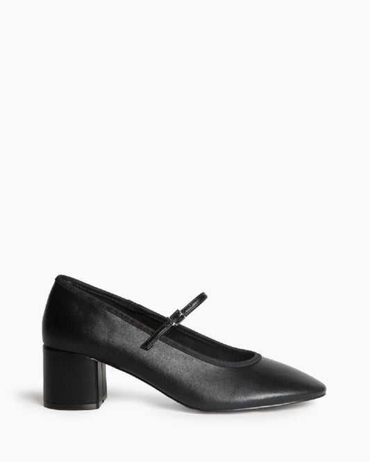 Black Faux Leather Mary Jane Block Heel