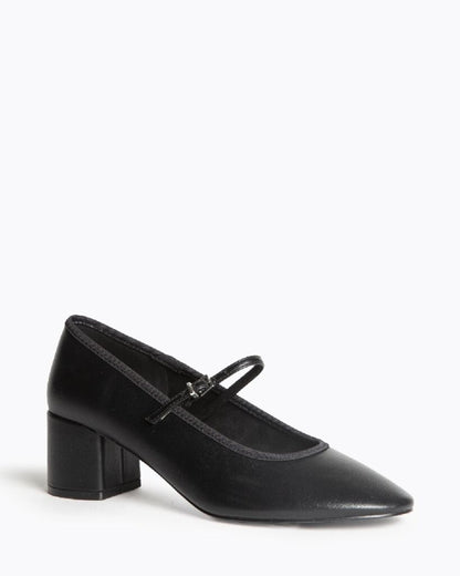 Black Faux Leather Mary Jane Block Heel