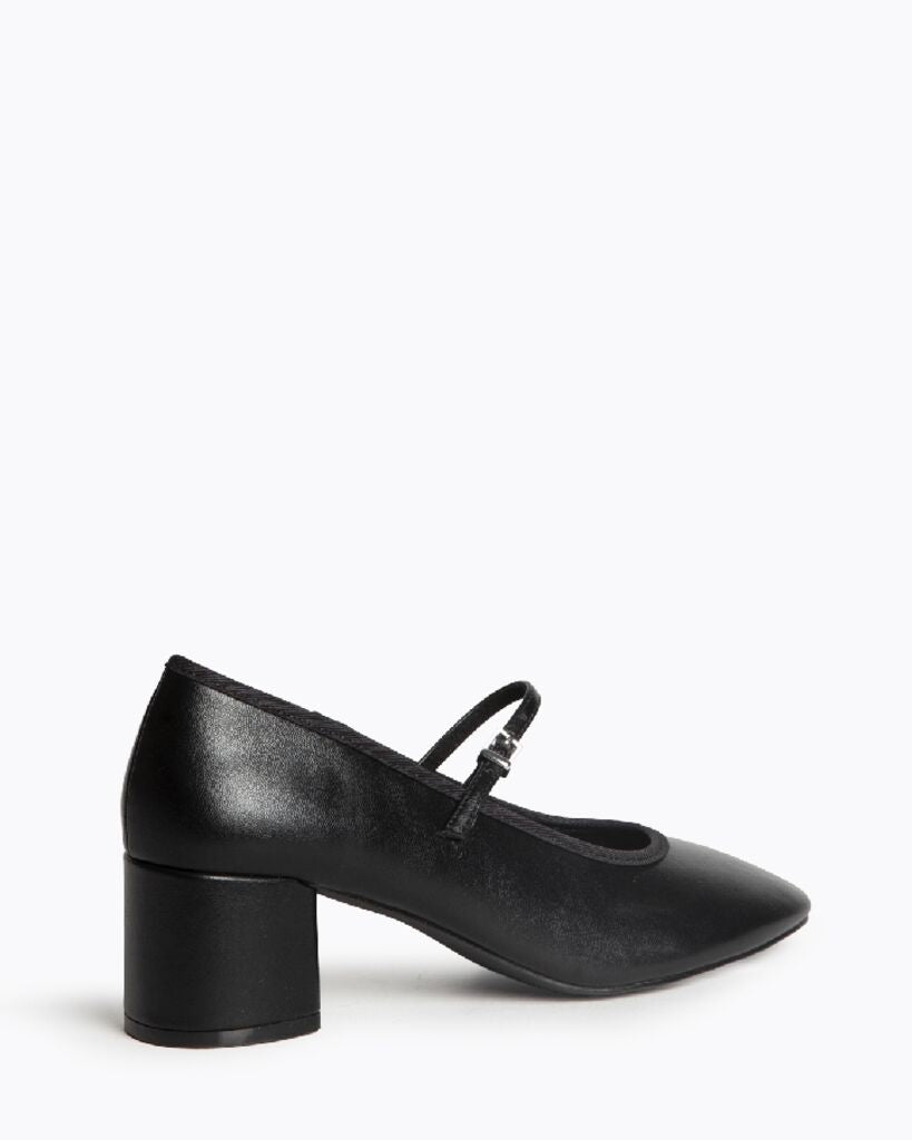 Black Faux Leather Mary Jane Block Heel