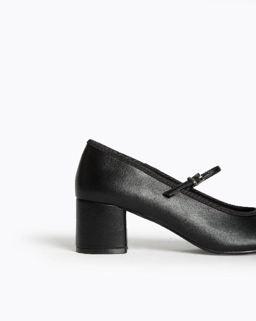 Black Faux Leather Mary Jane Block Heel