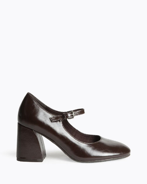 Dark Brown Patent Block Heel Mary Jane
