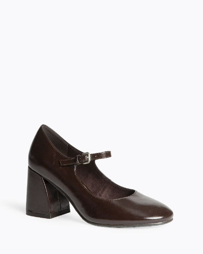 Dark Brown Patent Block Heel Mary Jane
