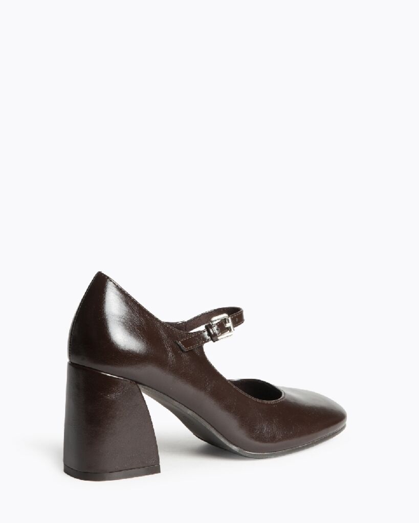 Dark Brown Patent Block Heel Mary Jane