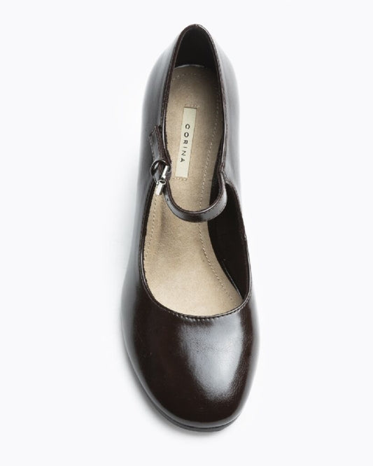 Dark Brown Patent Block Heel Mary Jane