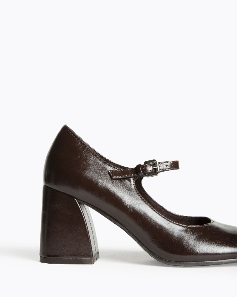 Dark Brown Patent Block Heel Mary Jane