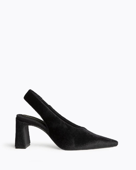 Black Textured Slingback Pumps with Block Heel