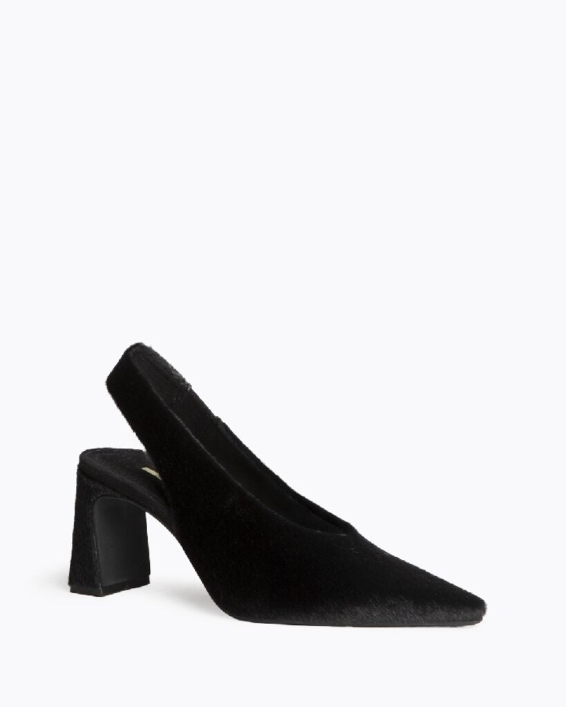 Black Textured Slingback Pumps with Block Heel