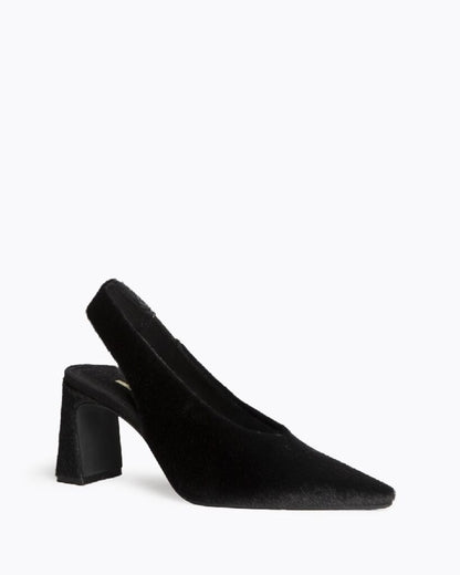 Black Textured Slingback Pumps with Block Heel