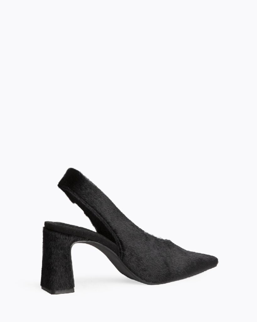 Black Textured Slingback Pumps with Block Heel