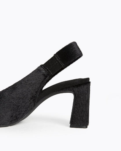 Black Textured Slingback Pumps with Block Heel