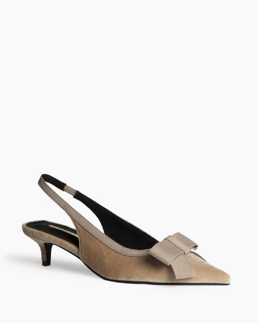 Taupe Slingback Kitten Heels with Bow Accent