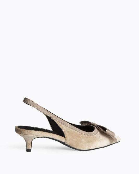 Taupe Slingback Kitten Heels with Bow Accent