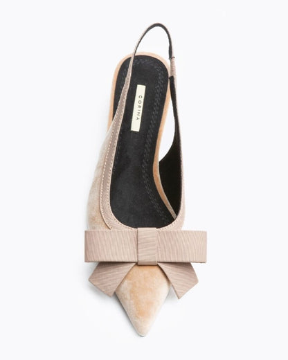 Taupe Slingback Kitten Heels with Bow Accent
