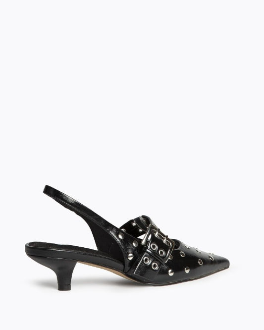 Black Studded Leather Slingback Pumps