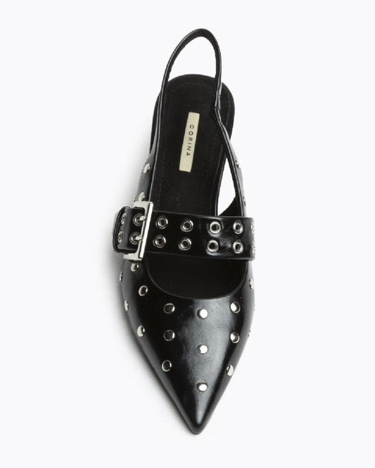 Black Studded Leather Slingback Pumps
