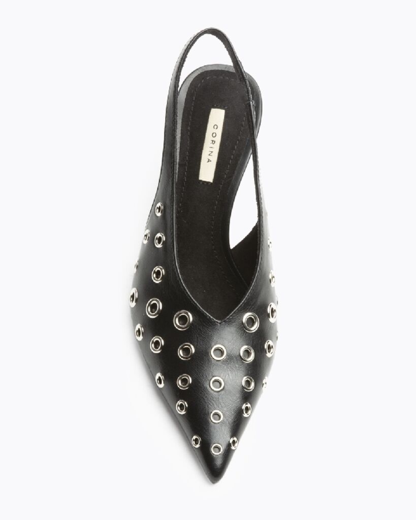 Black Leather Slingback Heels with Metallic Accents