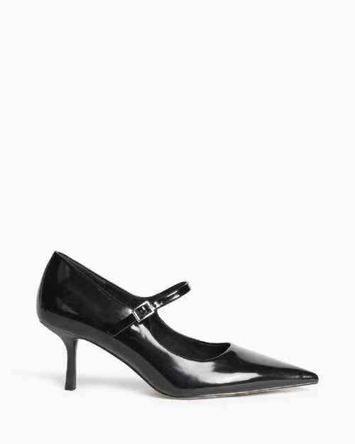 Black Patent Leather Mary Jane Pumps with Kitten Heel