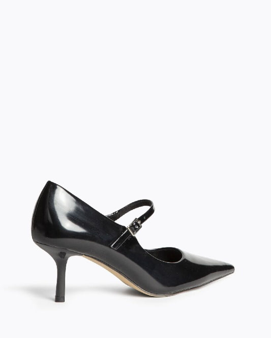 Black Patent Leather Mary Jane Pumps with Kitten Heel