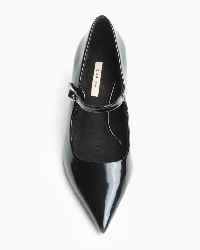 Black Patent Leather Mary Jane Pumps with Kitten Heel