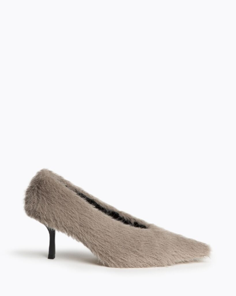 Faux Fur Textured Pointed Pumps with Sleek Heel