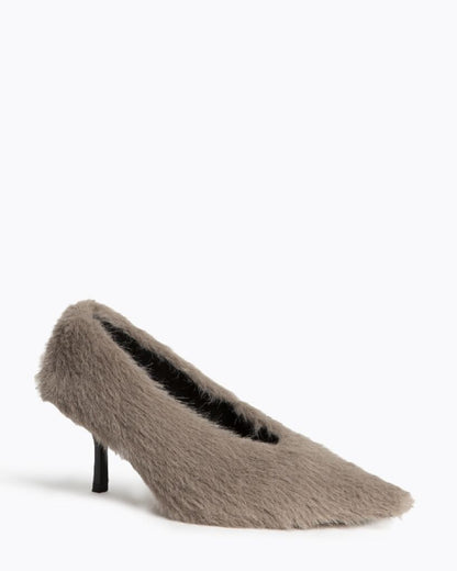 Faux Fur Textured Pointed Pumps with Sleek Heel