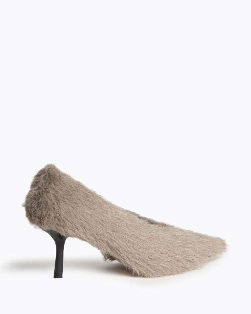 Faux Fur Textured Pointed Pumps with Sleek Heel
