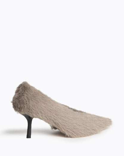 Faux Fur Textured Pointed Pumps with Sleek Heel