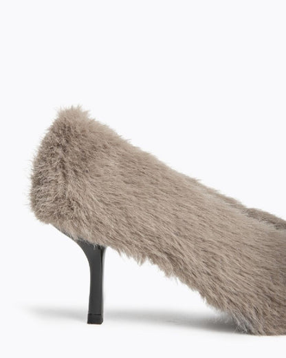 Faux Fur Textured Pointed Pumps with Sleek Heel