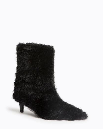 Black Faux Fur Ankle Boots with Kitten Heel