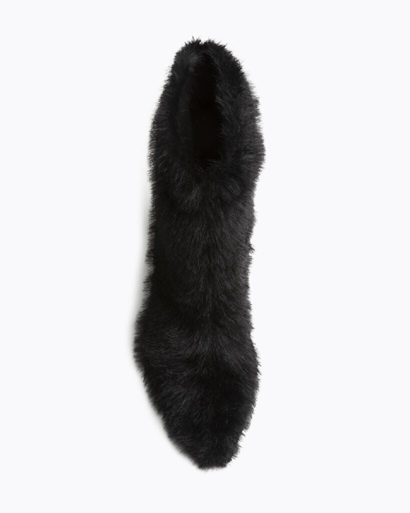Black Faux Fur Ankle Boots with Kitten Heel