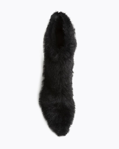 Black Faux Fur Ankle Boots with Kitten Heel