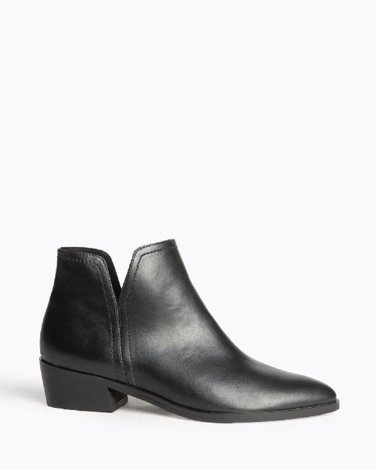 Black Leather Ankle Boot with Low Heel