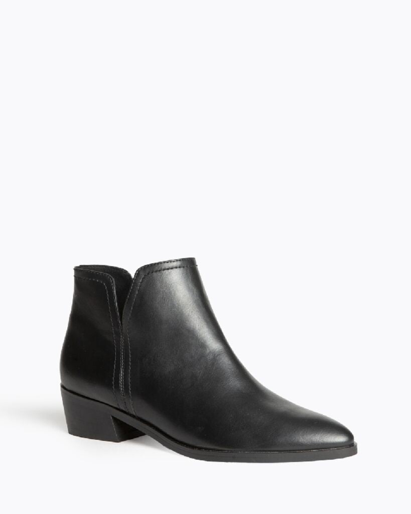 Black Leather Ankle Boot with Low Heel