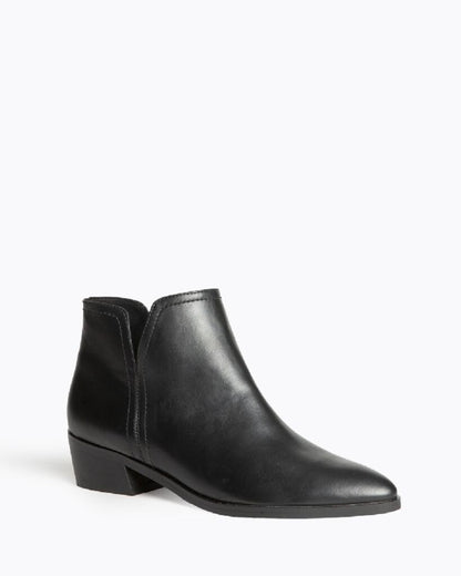 Black Leather Ankle Boot with Low Heel