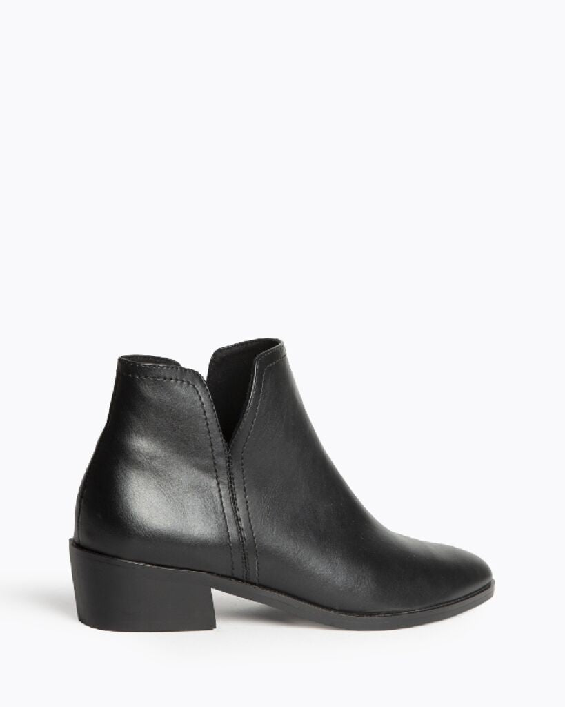 Black Leather Ankle Boot with Low Heel