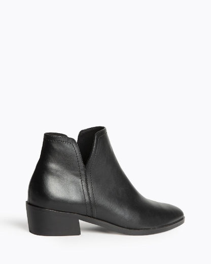 Black Leather Ankle Boot with Low Heel