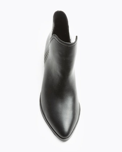 Black Leather Ankle Boot with Low Heel