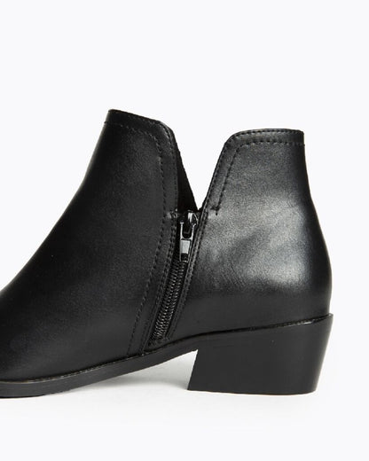 Black Leather Ankle Boot with Low Heel