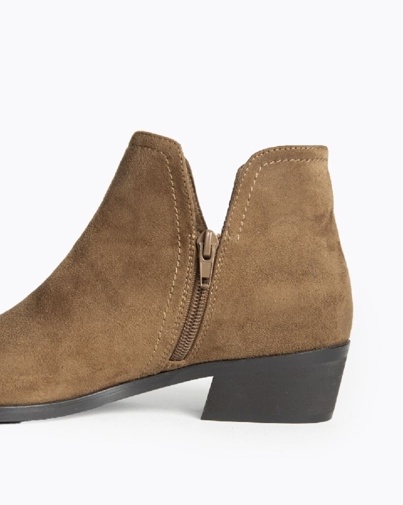 Taupe Suede Ankle Boots with Low Heel